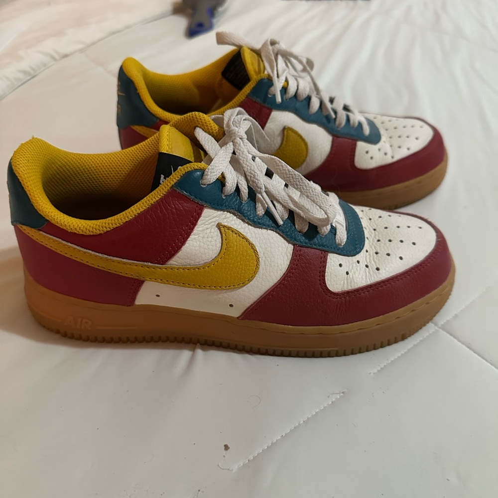 Nike Customized Air Force Ones Red, Yellow, and Blue Sneakers